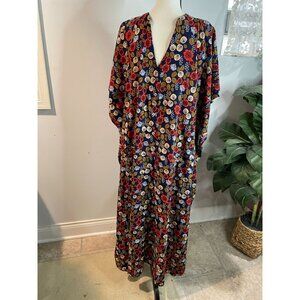 Paula Blouse Floral Caftan Dress With Pockets - Multicolor Print